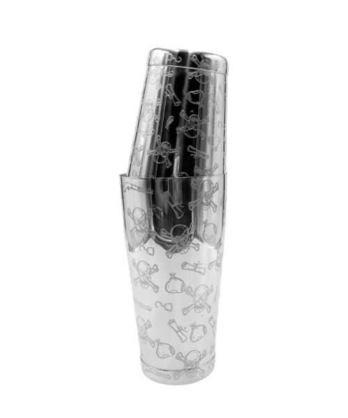 Skull Etched Boston Shaker - Silver.